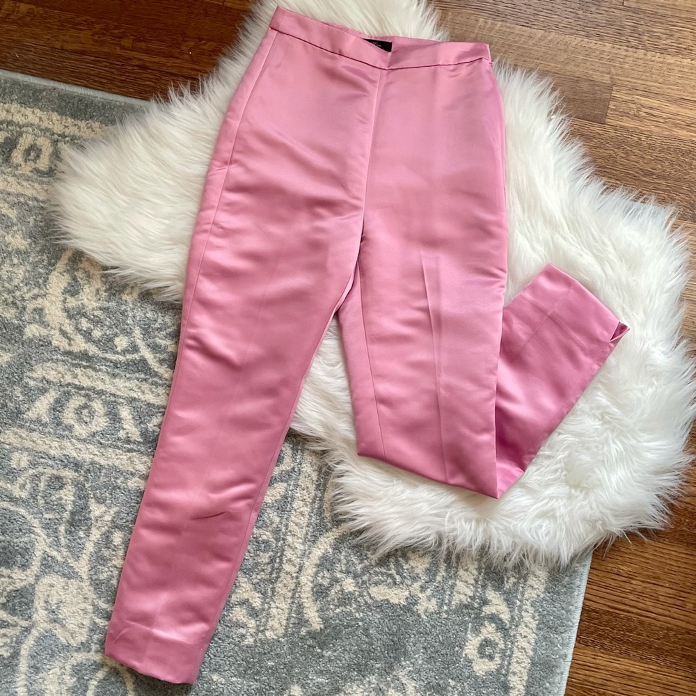 J.Crew High Rise Cigarette Pant in Soft Rose Satin